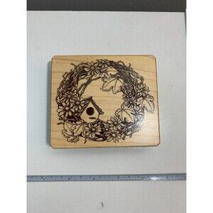 Inkadinkadoo Birdhouse Wreath Rubber Stamp Cynthia Elmore Fall Autumn - Large